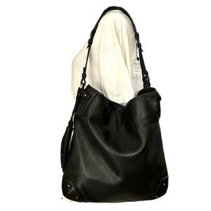 BALLY black leather hobo / bucket bag with tassel accent, made in Italy